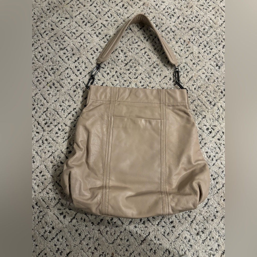 SUNNYLIFE Taupe Leather Hobo Shoulder Bag with Woven Details - Picture 4 of 6